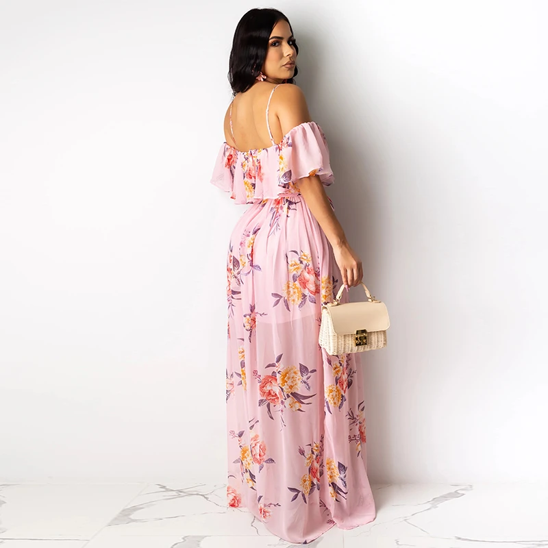 COSYGAL элегантное розовое платье с цветочным принтом женские длинные платья