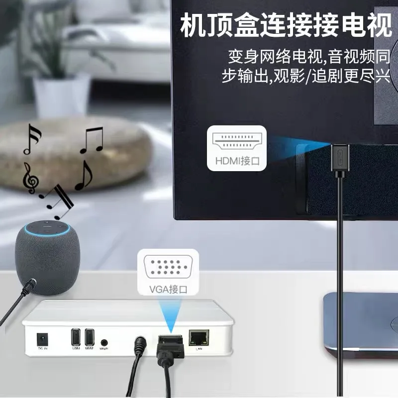 Переходник VGA (штекер) на HDMI (гнездо) разветвитель 1 3 с аудио 5 мм + переходник