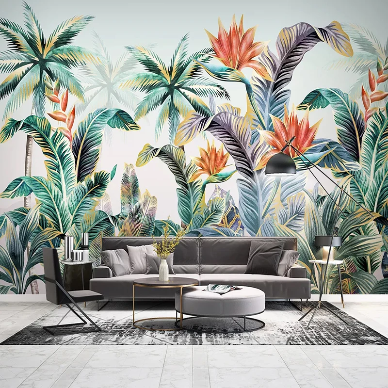

Drop Shipping Custom Wallpaper 3D Hand-painted Tropical Leaves Watercolor Plants Murals Restaurant Cafe Wall Papers Stickers