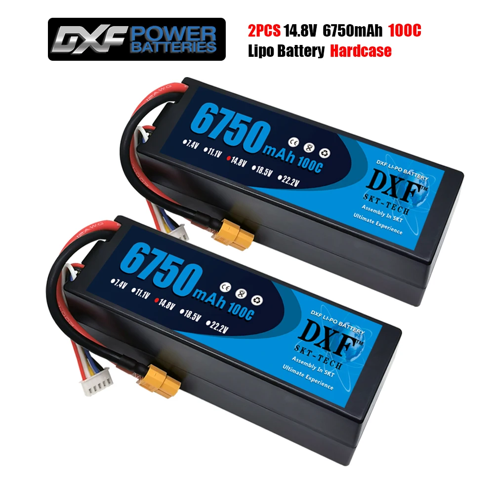DXF-bater&iacute;a Lipo 2S 3S 4S 7,4 V 11,1 V 14,8 V 5200mAh 6500mAh 6750mAh 7000mAh 8400mAh 50C 60C 100C 120C para coche a control remoto, carcasa dura, 2 uds.-1