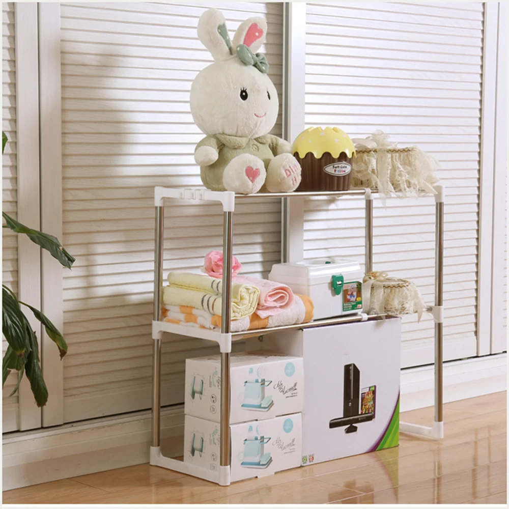 

Stainless Steel Multifunctional Microwave Oven Rack Household Telescopic Pan Pot Storage Shelf Assembly Standing Type Double Lay