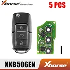 Пульт дистанционного управления Xhorse XKB506EN для VW B5 Flip, 3 кнопки, очень черный, английская версия, 5 шт.лот