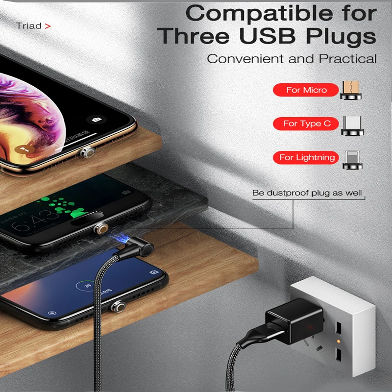 

UGI 90 Degree Elbow Data Cable Micro USB Type C Cable For Samsung Android Magnetic USB Charging Cable Mobile Phone Charger Cord