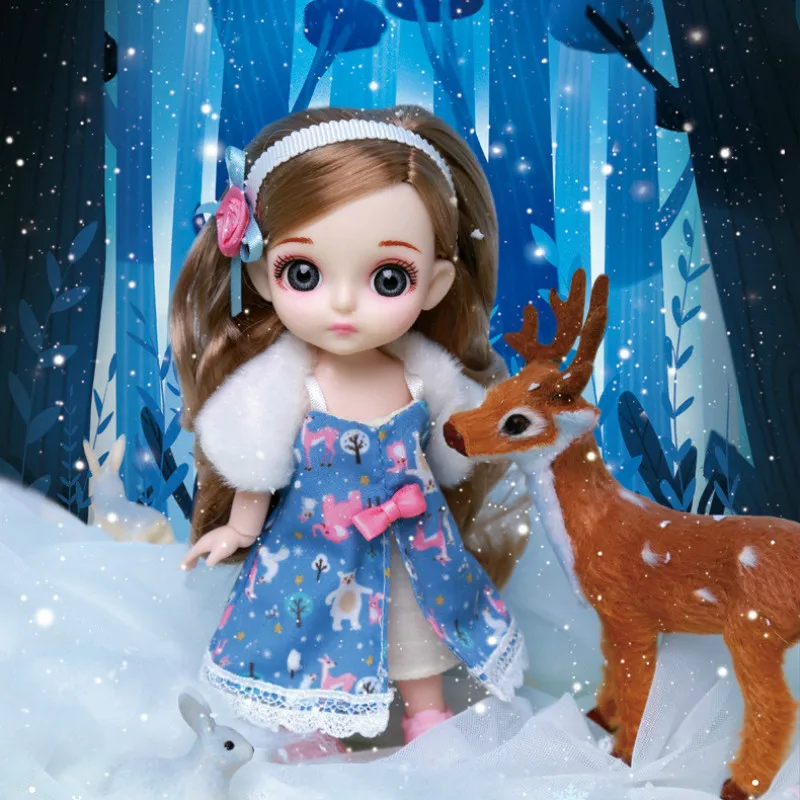 

1/12 16Cm BJD Doll Baby Princess Kawaii Dolls with Clothes Shoes 3D Big Eyes 13 Movable Joints Toys for Girls Birthday Gift