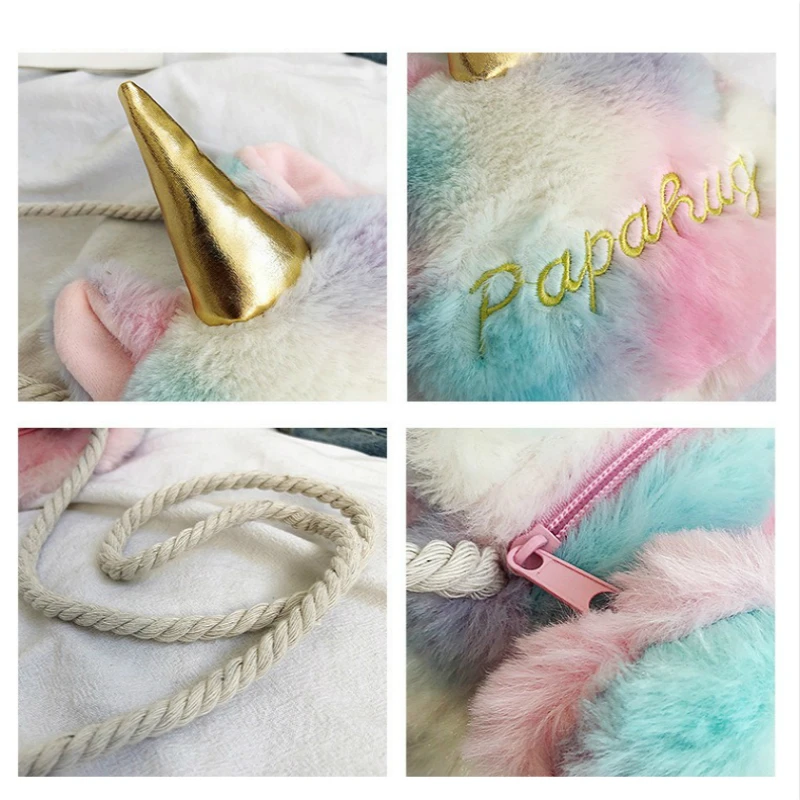 Плюшевый единорог сумка для девочек красочные круглые молния Мини Для женщин