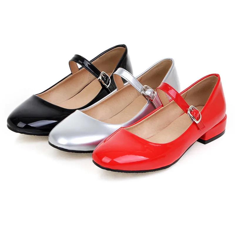 

Spring Sweet Square Toe Flats Shoes Women Footwear Girl Women's Ankle Strap Mary Janes Shoes Silver Black Larger Size 32 33 42