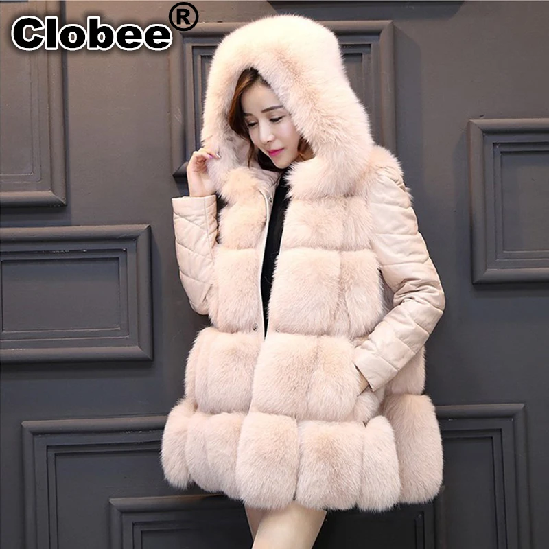 2020 зимние 6XL Для женщин пальто с мехом капюшоном в стиле пэчворк лисьим Толстая