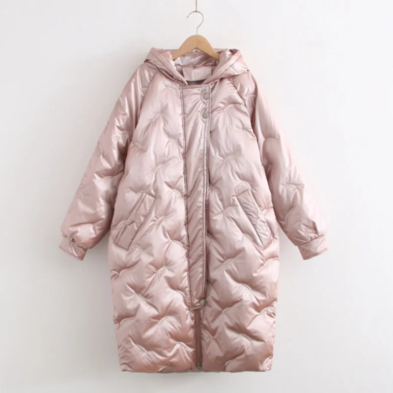 

2021 толстое черное зимнее пальто, женские длинные парки, осенняя куртка оверсайз с рисунком ромбиками, двойная молния, искусственная кожа