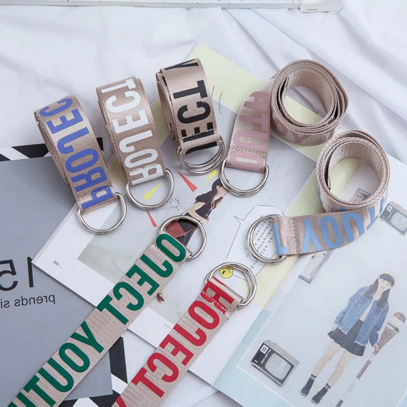 Модный тканевый ремень с буквенным принтом Harajuku для мужчин и женщин студенческие