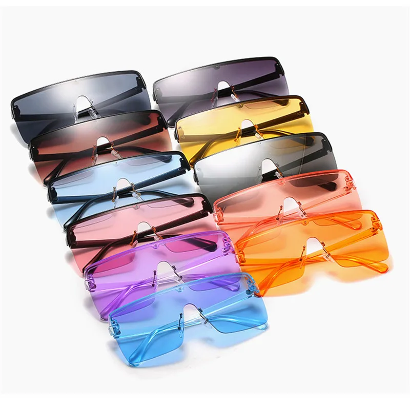 Oversized Rimless Sunglasses Women New Luxury Brand Square Sun Glasses Fashion Flat Top Color Clear Lens One Piece Men Gafas images - 6