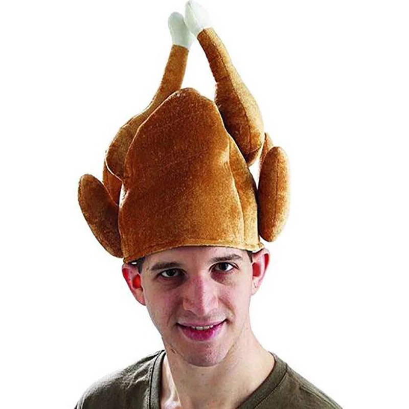 

Adult Plush Roasted Turkey Hat Fancy Roasted Turkey Hat Caps Thanksgiving Hat Christmas Dinner Chef Costume Turkey Trot Hat