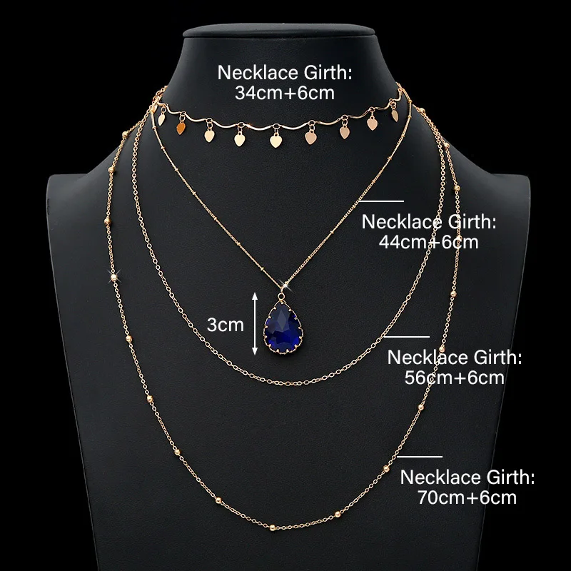 Многослойный ошейник-чокер с подвеской в форме сердца 4 слоя s капля воды кристалл