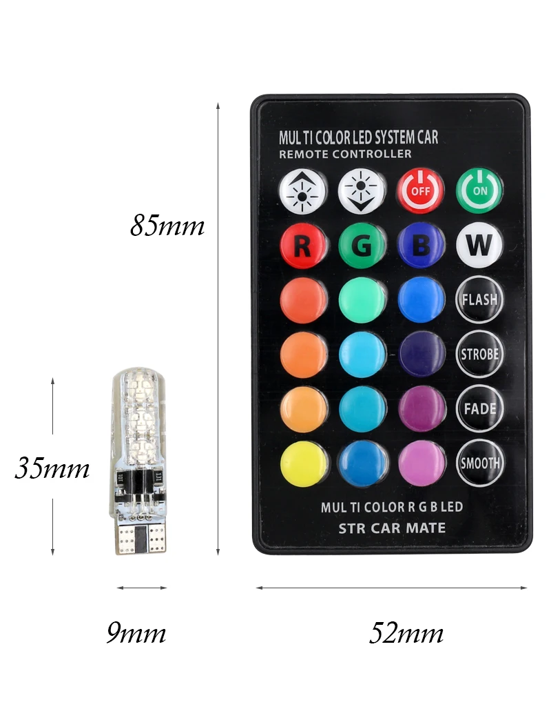 T10 светодиодный W5W сигнальный светильник Canbus RGB свет для чтения 194 168 501 стробоскоп красочный многорежимный автомобильный лампочка с пультом дистанционного управления 12 В