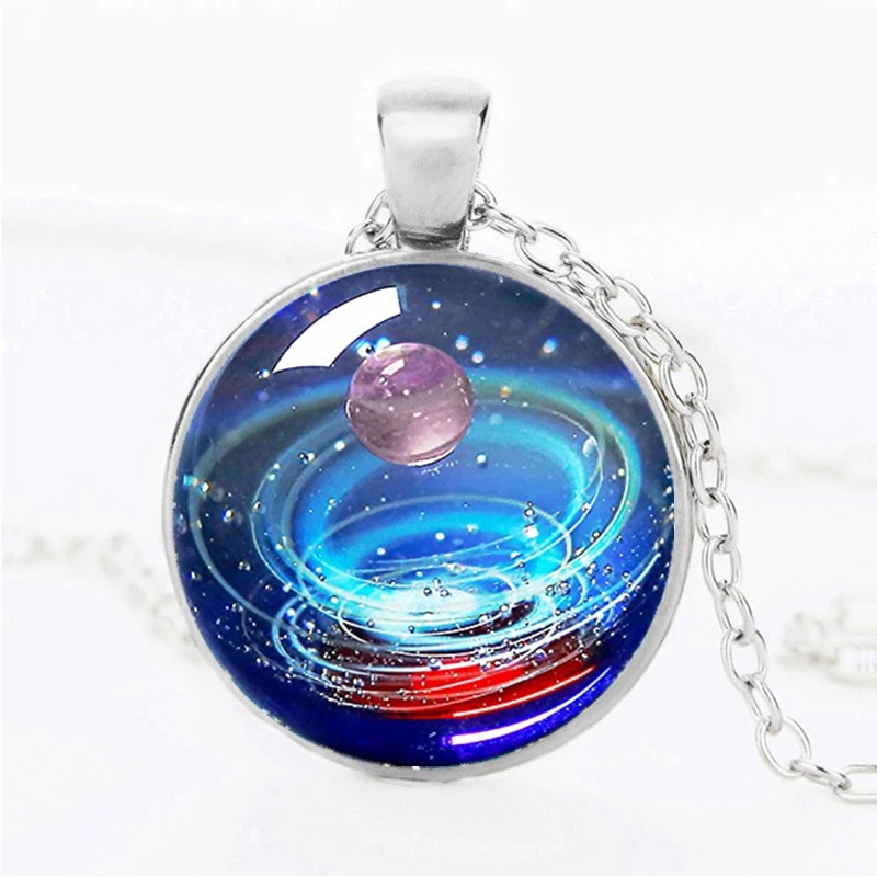 Фото Уникальный дизайн стеклянный кабошон Вселенная кулон ожерелье галактика