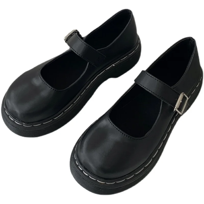 

High Heel Leather Shoes Round Toe Mary Jane Basketball Platform Sandals Ladies 2021 Branded Pumps All-Match Lolita Low African B