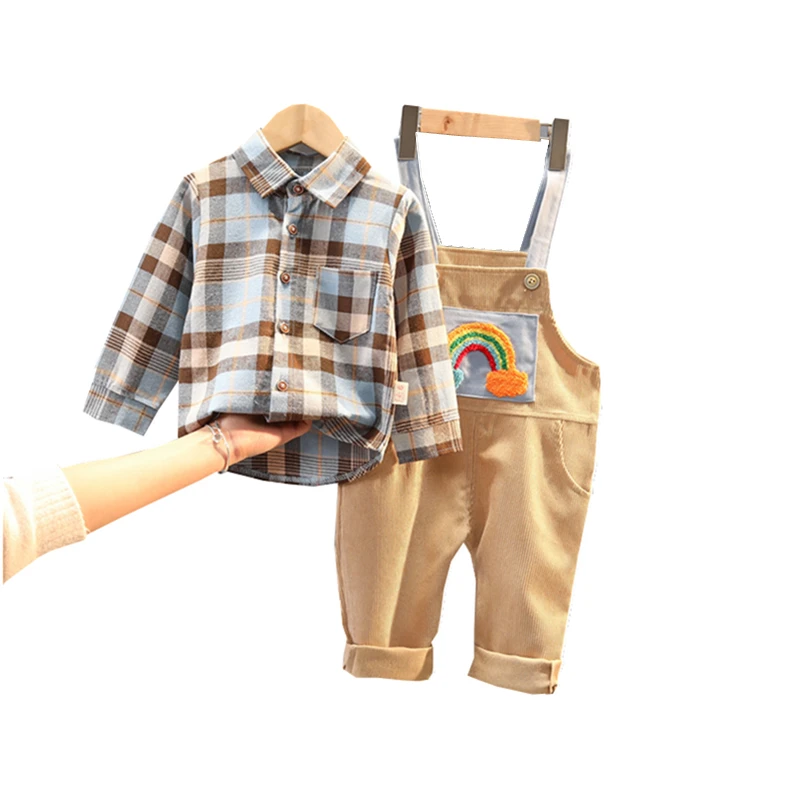 

Spring Autumn Children Plaid Clothes Baby Boys Girls Cartoon Shirt Pants 2Pcs/sets Infant Cotton Tracksuit Kids Toddler Costume