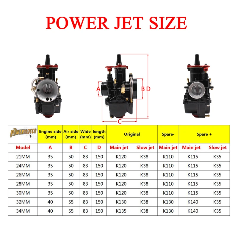 Powermotor 21 24 26 28 30 32 34 мм мотоциклетные детали двигателя карбюратор Mikuni PWK foratvsuzukiyamahonda