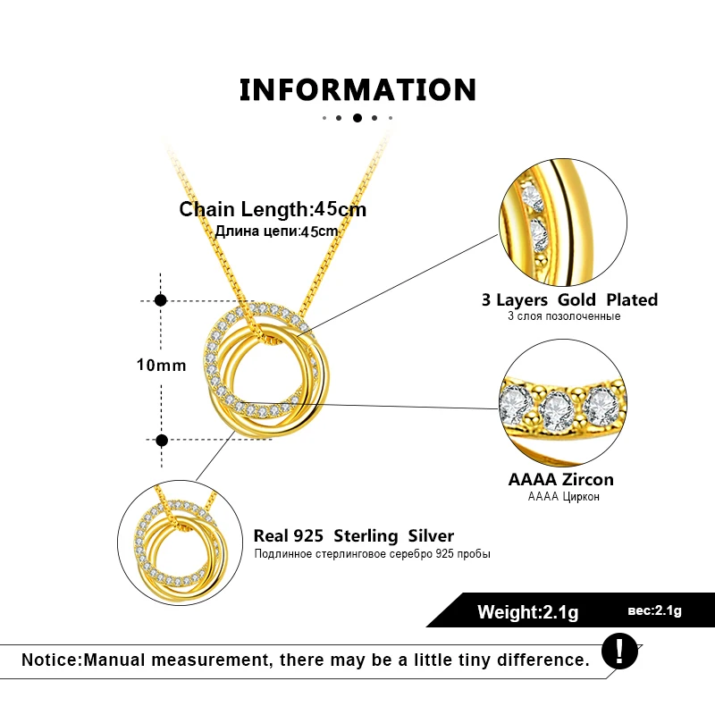 ORSA JEWELS, ожерелье с подвеской из чистого 925 пробы серебра для женщин, прозрачный AAAA циркон, комбинированный круг, модные вечерние ювелирные изделия в подарок SN175