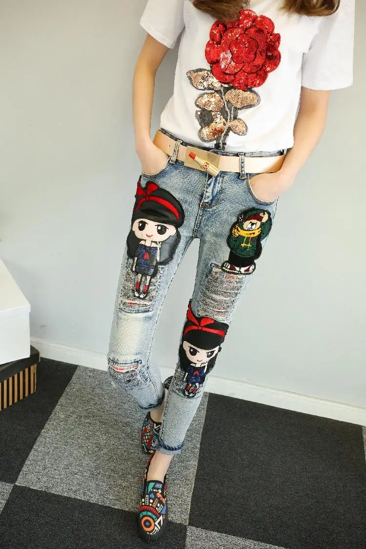 

European Style Plus Size Ripped Jeans Women Autumn Winter Clothes High Waist Stretch Jeans Pencil Pants Skinny Jeans Mujer Blue
