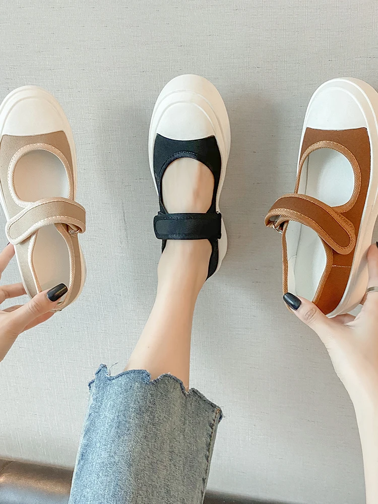 

Легкие туфли с закрытым носком, весна-осень 2021, новые простые повседневные универсальные туфли мэри джейн на толстой подошве с липучкой.