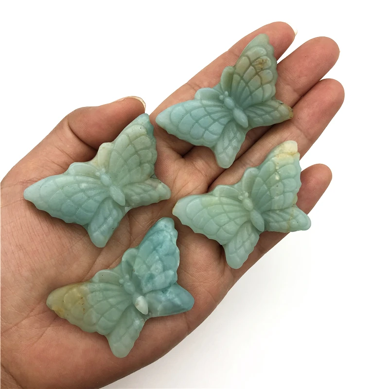 

Cute Natural Amazonite Butterfly Sky Blue Hand Carved Polished Crystal Butterfly Shaped Stones Natural Quartz Crystals