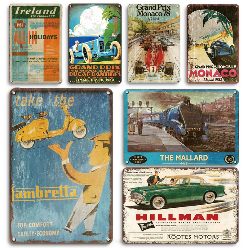 

Vintage Old Fashion Car Metal Poster Tin Sign Retro Motorcycle Wall Art Plate Garage Accessories Home Decoration