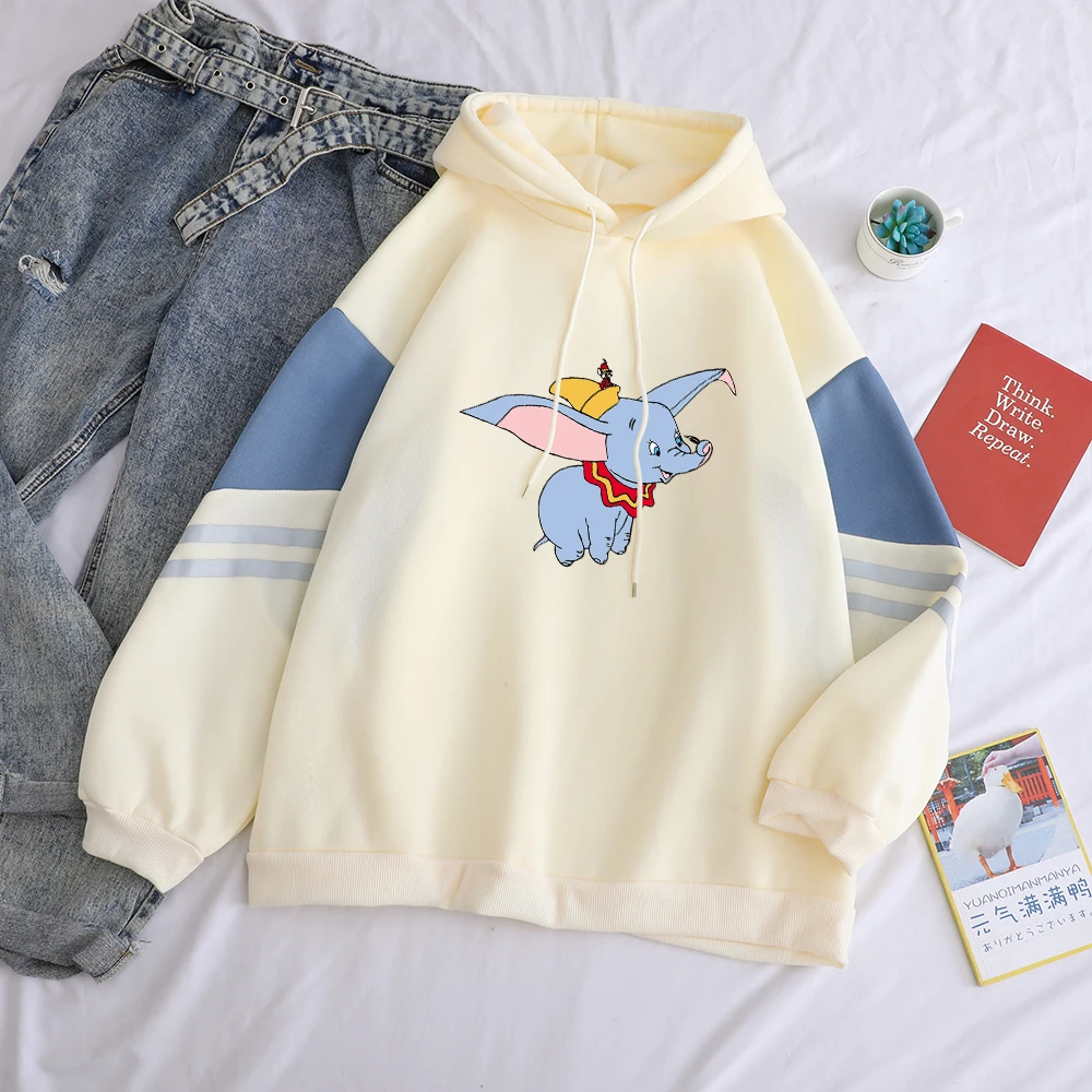 Apricot Saraing Dumbo новые женские толстовки Летающий Слон забавные толстовки с длинным рукавом Лидер продаж Женская Повседневная Уличная утолщенная - Color: Apricot