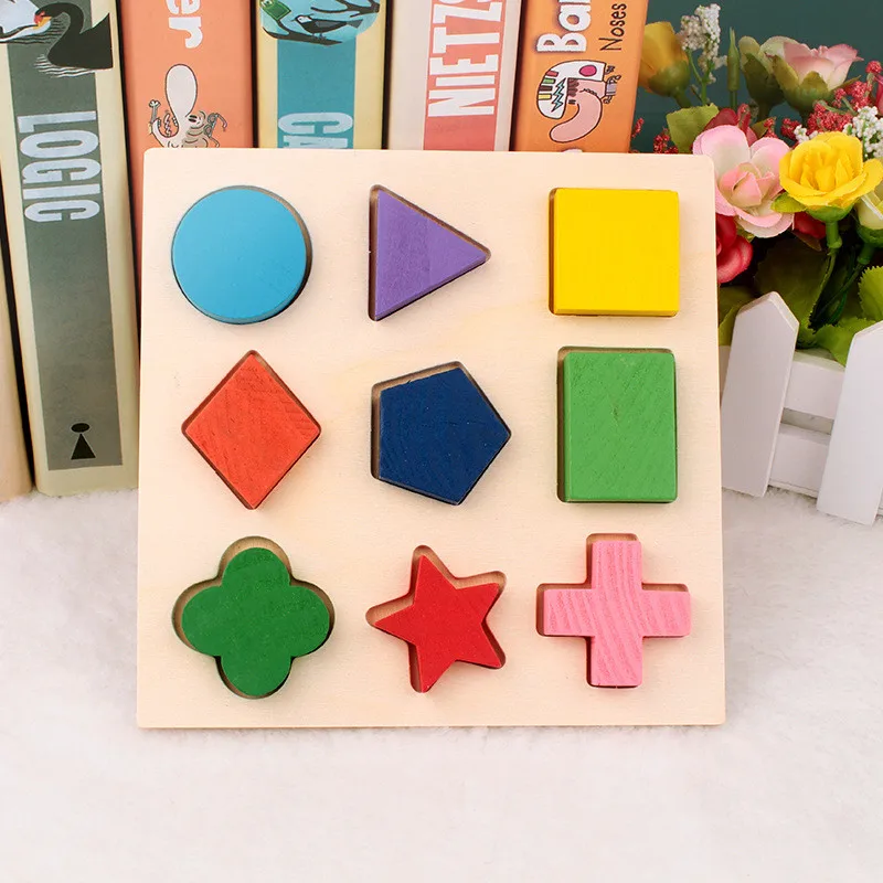 Девять сеток деревянные геометрические формы трехмерная головоломка Дошкольное