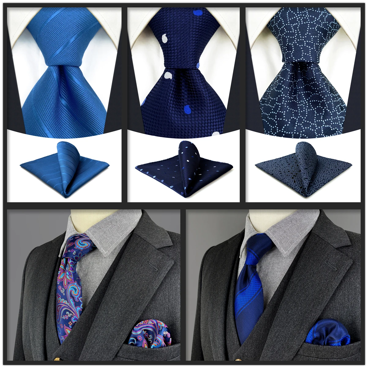 Conjunto de corbata azul marino para hombre, corbatas de boda para fiesta, accesorios clásicos, Cuadrado de bolsillo, Cachemira de seda
