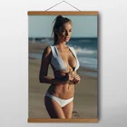 Модель для взрослых, красивая девушка, сексуальная женщина, пляж, бикини, художественные плакаты на холсте, принты из тикового дерева, картины для декора комнаты