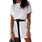 Женская Однотонная футболка с круглым вырезом и рукавом до локтя, свободное мини-платье для дома и отдыха