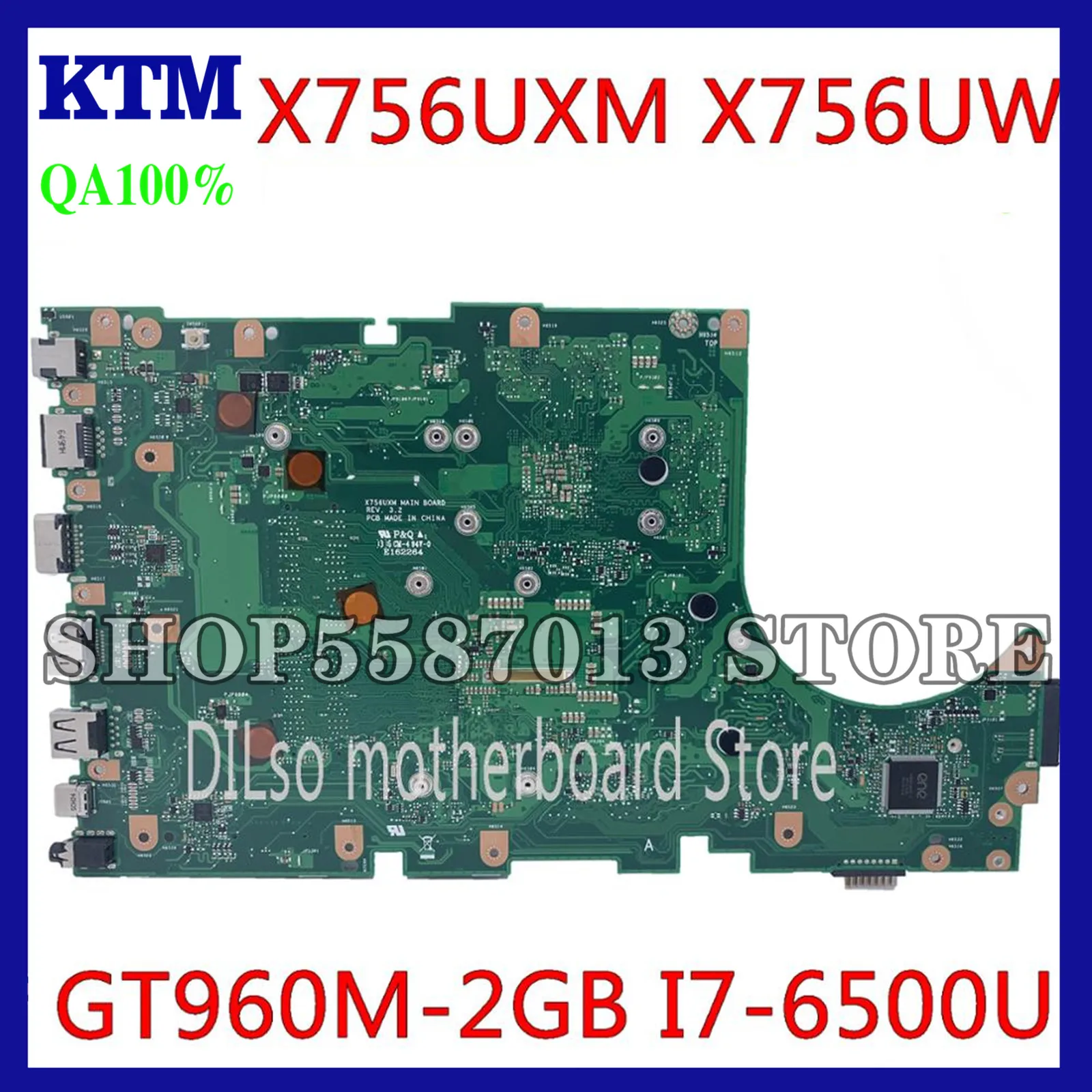 

KEFU X756UXM Motherboard For ASUS X756UV X756UAM X756UW X756UQK X756UB Mainboard I7-6500U CPU GT960M-2GB Test Work 100% Original