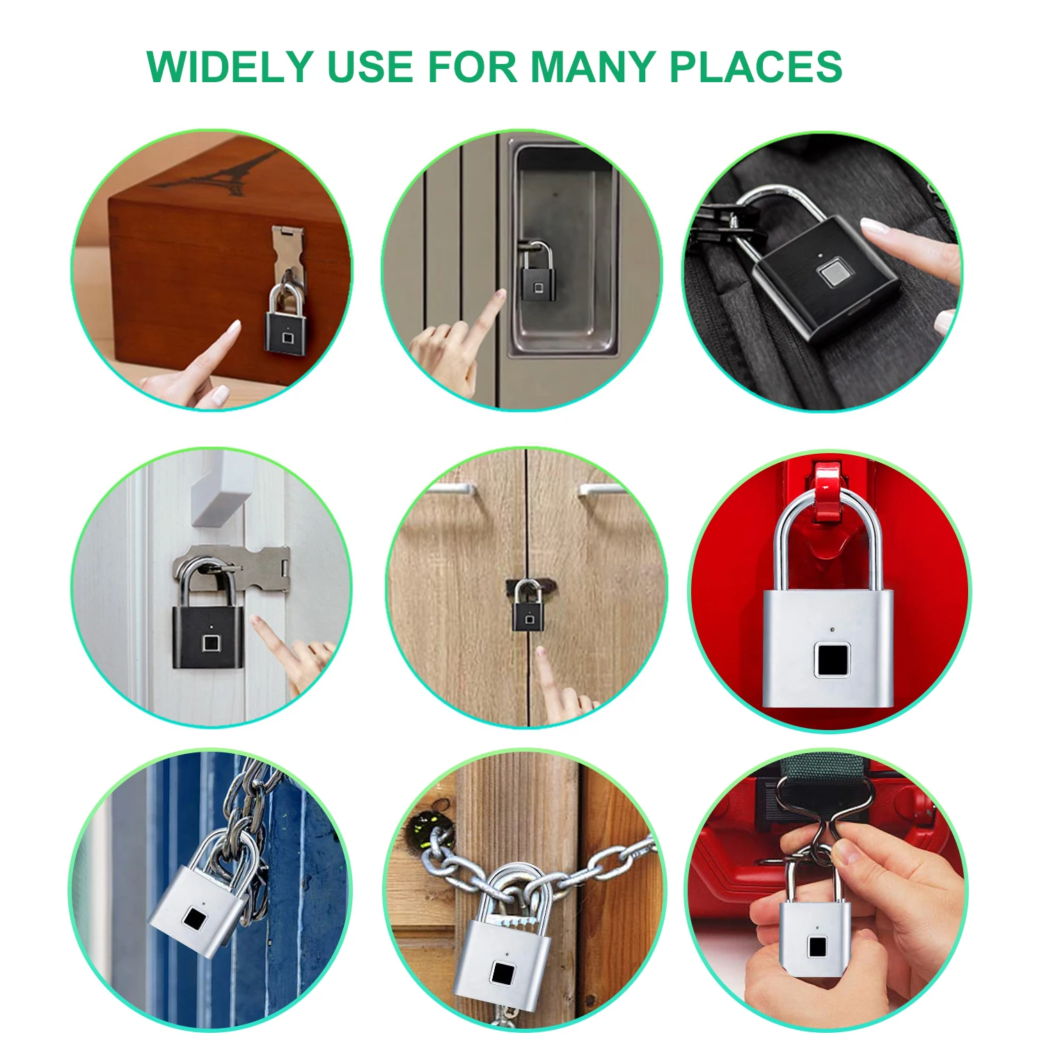 

Smart Fingerprint Padlock Lock USB Rechargeable IP65 Waterproof No App Lock indoor and outdoor for Lockers Bags Luggages Storage