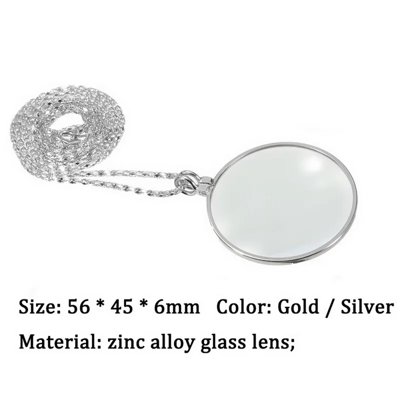 

Magnifying Glass Pendant Gold/Silver Plated Chain Necklace For Jewelry Decorative Necklace Lens With 5x Magnifier