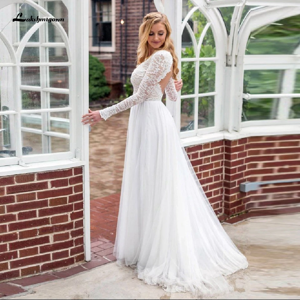 

Vestido Boho шикарное свадебное платье с длинным рукавом 2020 lakshmidress размера плюс ТРАПЕЦИЕВИДНОЕ белое Тюлевое свадебное платье с открытой спиной