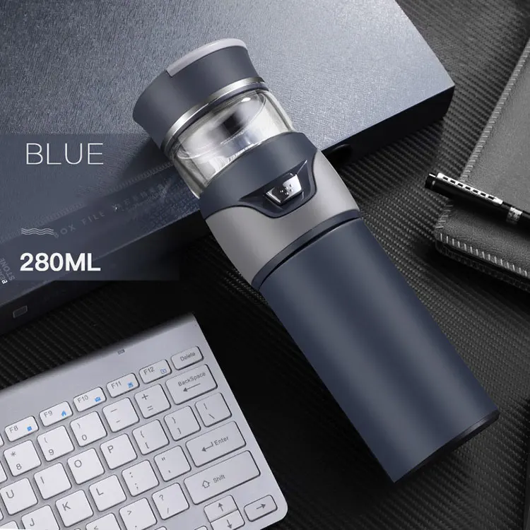 Gray-blue Бутылка термоса для сепарации воды чая 316 вакуумные склянки и бутылки из нержавеющей стали с чайным фильтром два крышки портативный 280 мл термо чашка - Цвет: Gray-blue