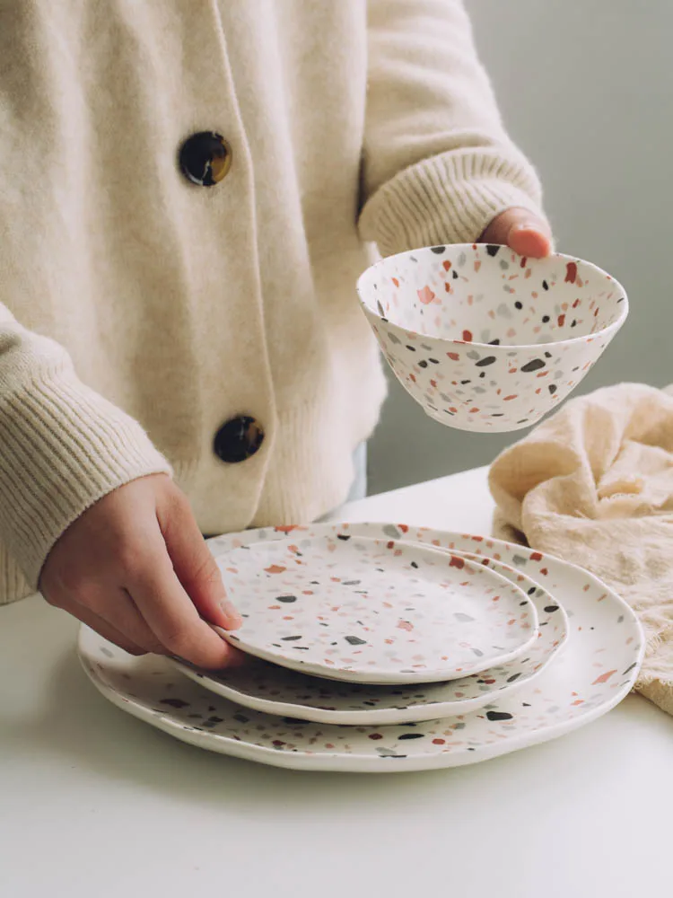 Terrazzo Dinner Plates Dessert Dishes Bowl Tableware Sets Salad Bowl Ceramic Plates