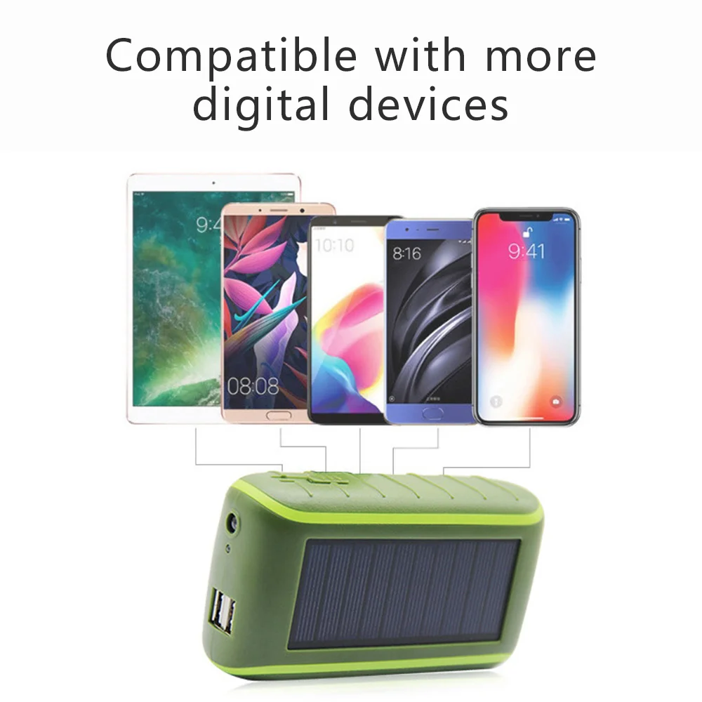 Solar Hand Crank Power Bank For Samsung S10 Waterproof LED Portable Dual USB PowerBank 6000/8000mAh External Battery Pack | Мобильные