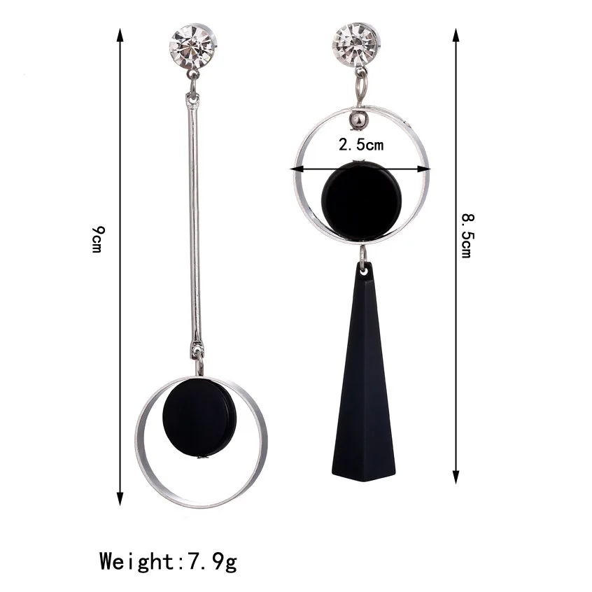 

100pcs / lot asymmetric AB version circle American fashion exaggerated long earrings Korean personality earring earrings female