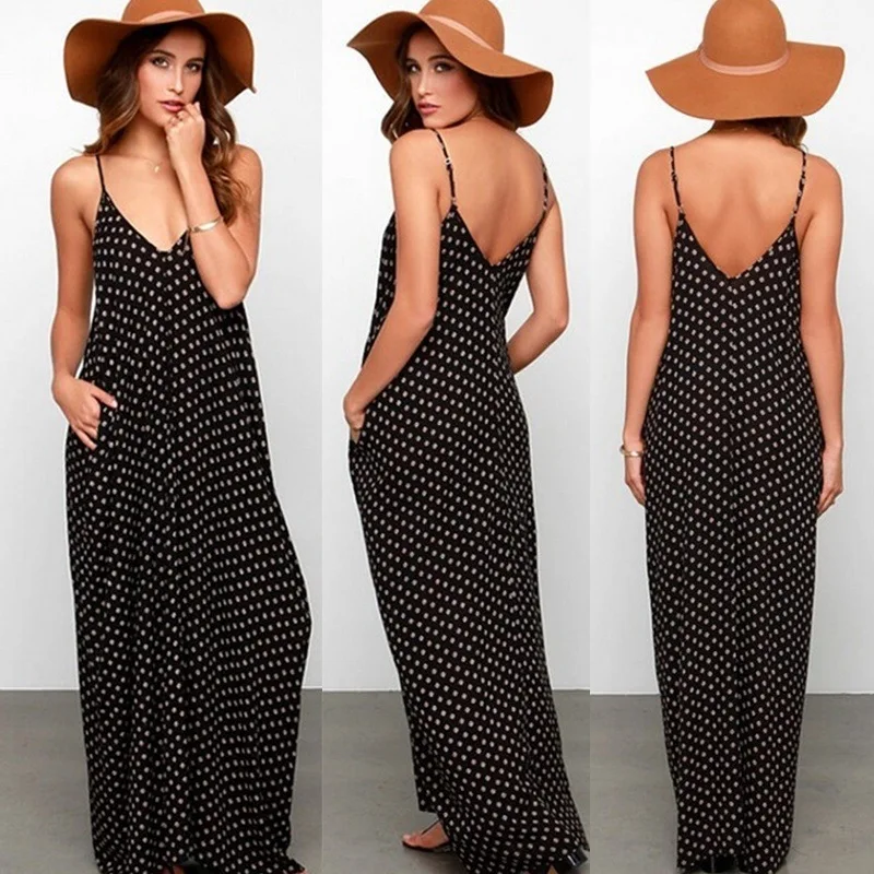 

ZOGAA Summer Dress Women Long Dress 2020 Lady Beach Ruffles Dress Camisole Polka Dot V-neck Pocket Sexy Party Dress