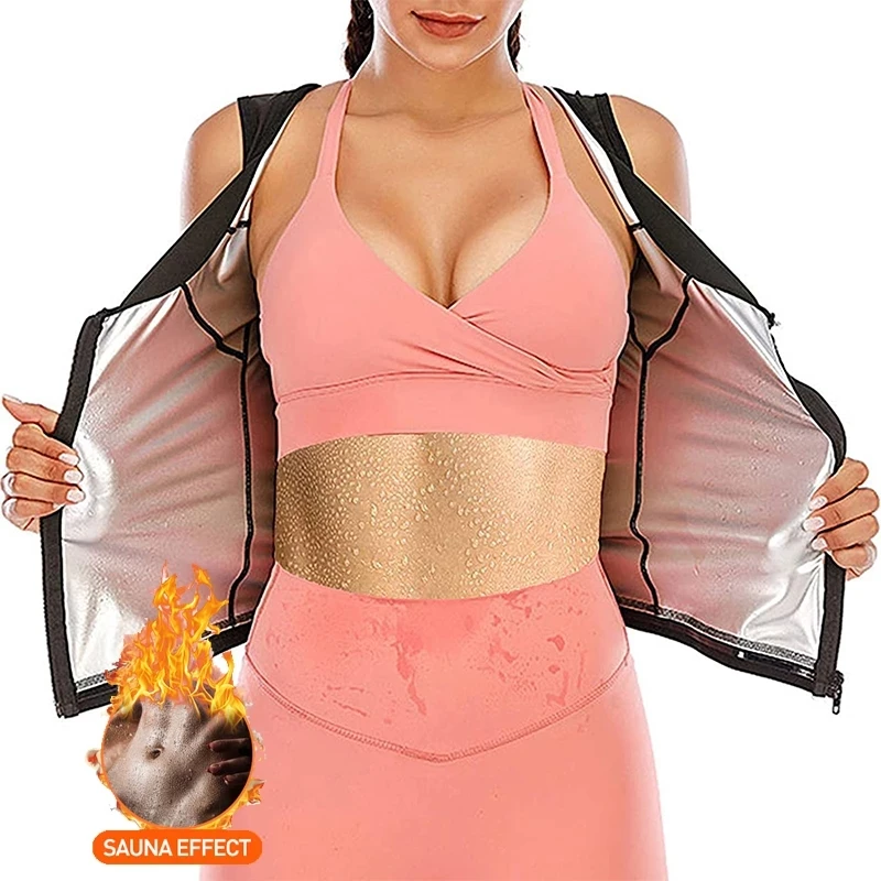 

Women Sauna Sweat Vest Hot Polymer Corset Waist Trainer Sauna Suit Tank Top Zipper Weight Loss Body Shaper Thermo Workout Shirt