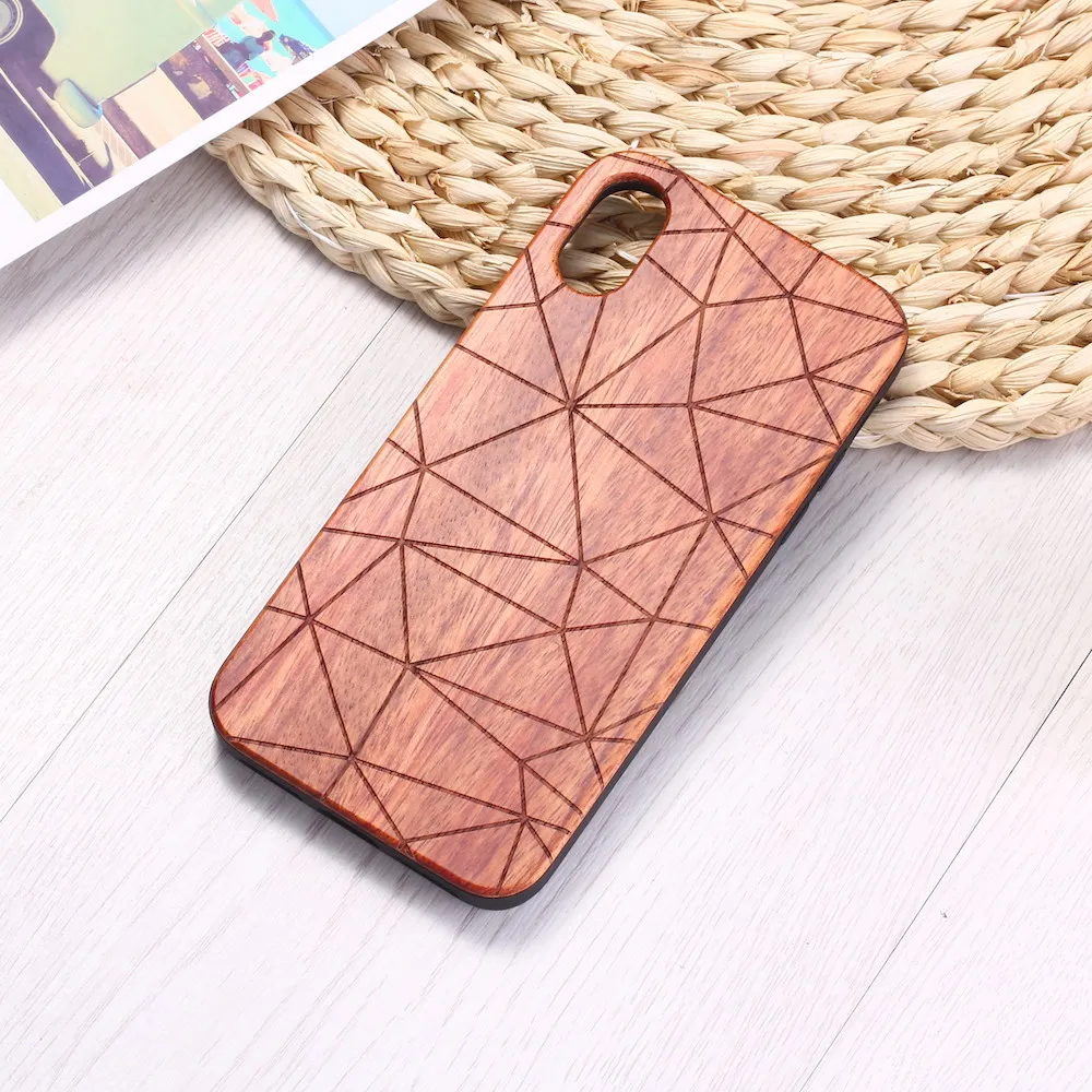 Geometric Triangle Engraved Nature Wood Phone Case Coque Funda For iPhone 14 14ProMax 14Plus 13Promax 13 12 11