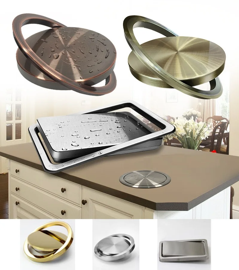 

Stainless Steel Flush Recessed Built-in Balance Swing Flap Lid Cover Trash Bin Garbage Can Kitchen Counter Top ashcan Swing lid