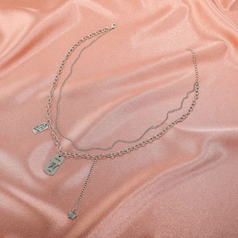

New Butterfly Pendant Necklace Sweater Chain Women Multi-layer Necklaces Jewelry