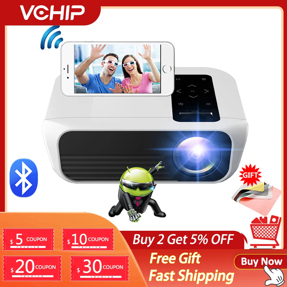 NEW VCHIP ST8 4K Projector mini Proyector For Home Theater LED LCD Supports 1080P WiFi Bluetooth TV USB 3D Portable Media Player |