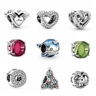 Бусины в форме сердца KOJ в стиле ретро, подходят для оригинальных браслетов Pandora, красочные бусины с фианитами для влюбленных пар, подарок на день Святого Валентина