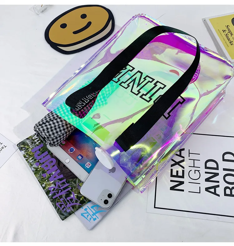 Holographic Tote Bag Designer Casual Shoulder Bags for Women PVC Waterproof Handbags for Women