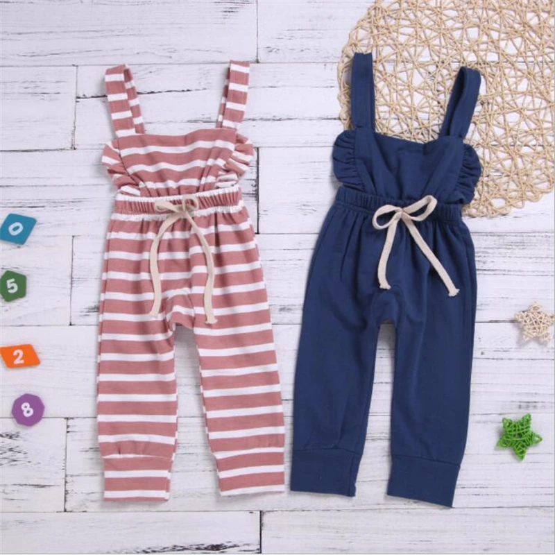 

Summer Clothing Baby Girl Ruffle Bib Pants Kid Romper Toddler Overalls Girls Cotton Outfit Solid Backless Clothes 0-3T Baby Set