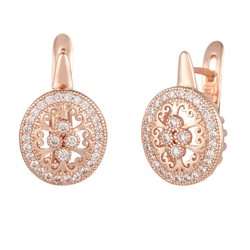 Женские серьги подвески из розового золота 585 пробы с фианитами|Серьги-подвески| |