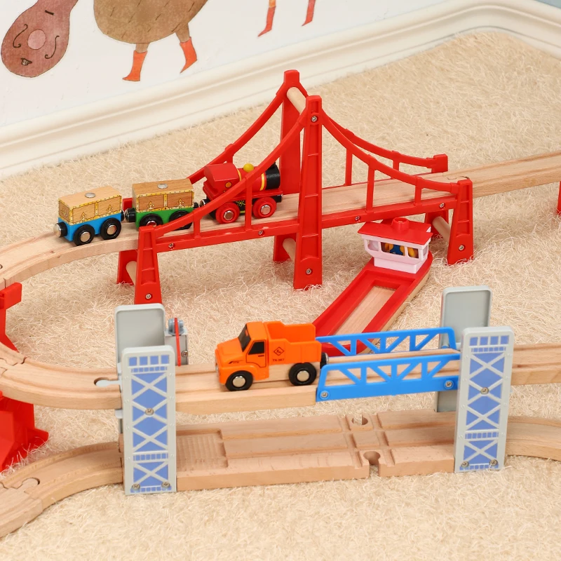 Деревянная железная дорога набор игрушек деревянная Двойная колода мост